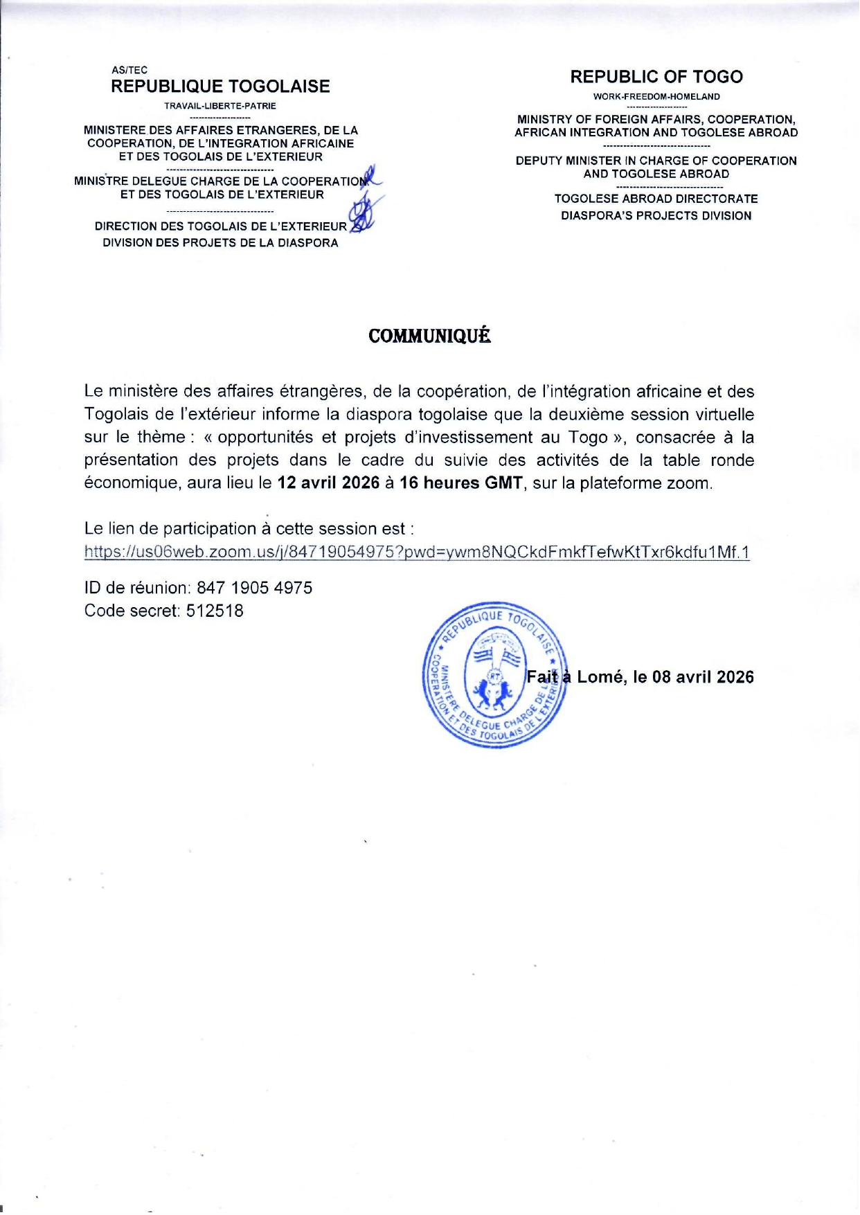 Opportunités et projets d’investissement au Togo